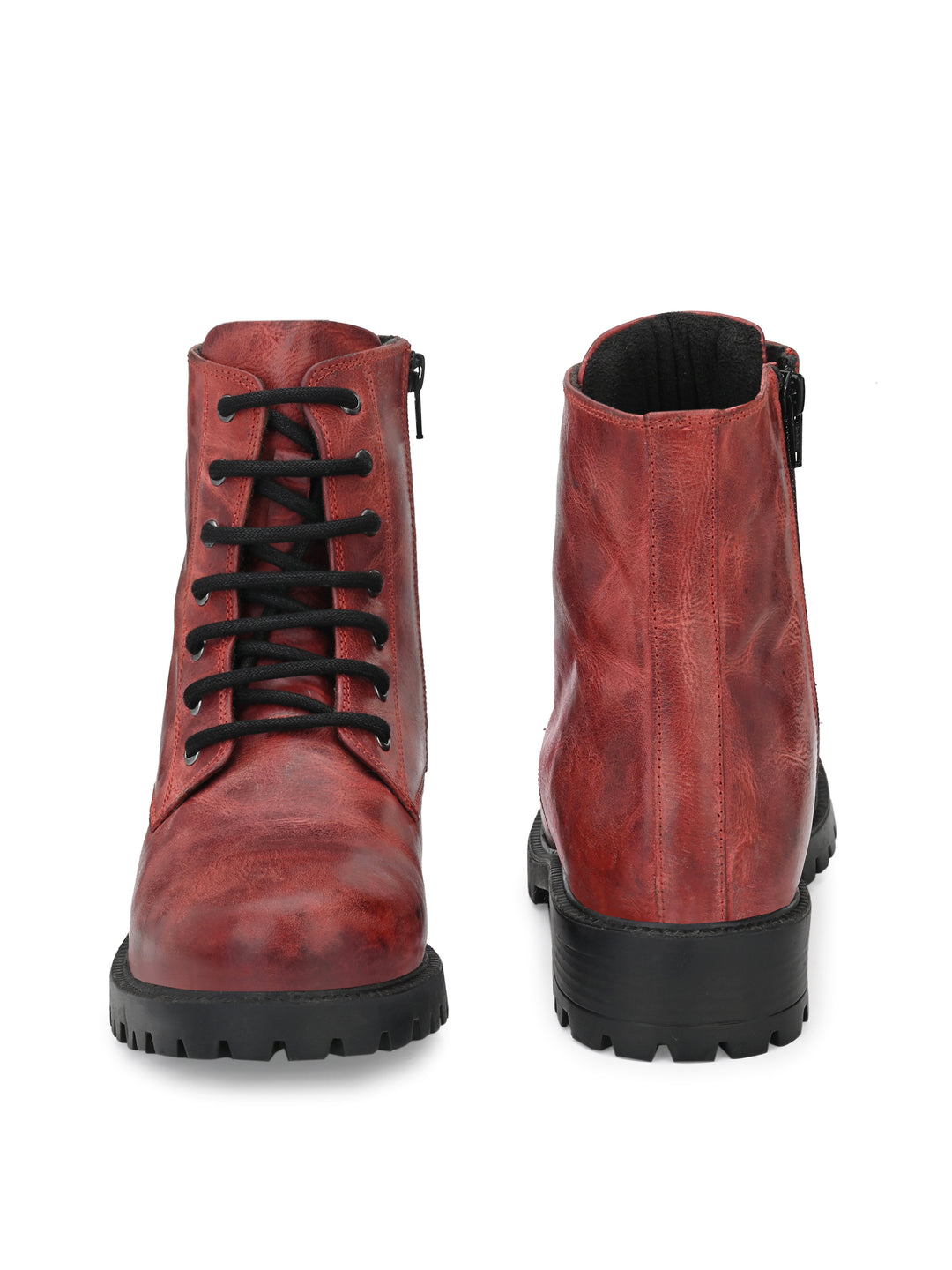 Women's Genuine burnish leather lace-up with zip high ankle boots