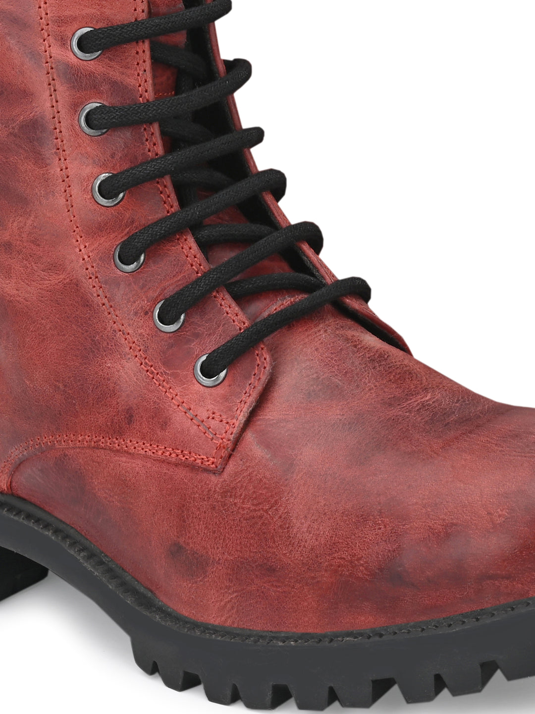 Women's Genuine burnish leather lace-up with zip high ankle boots