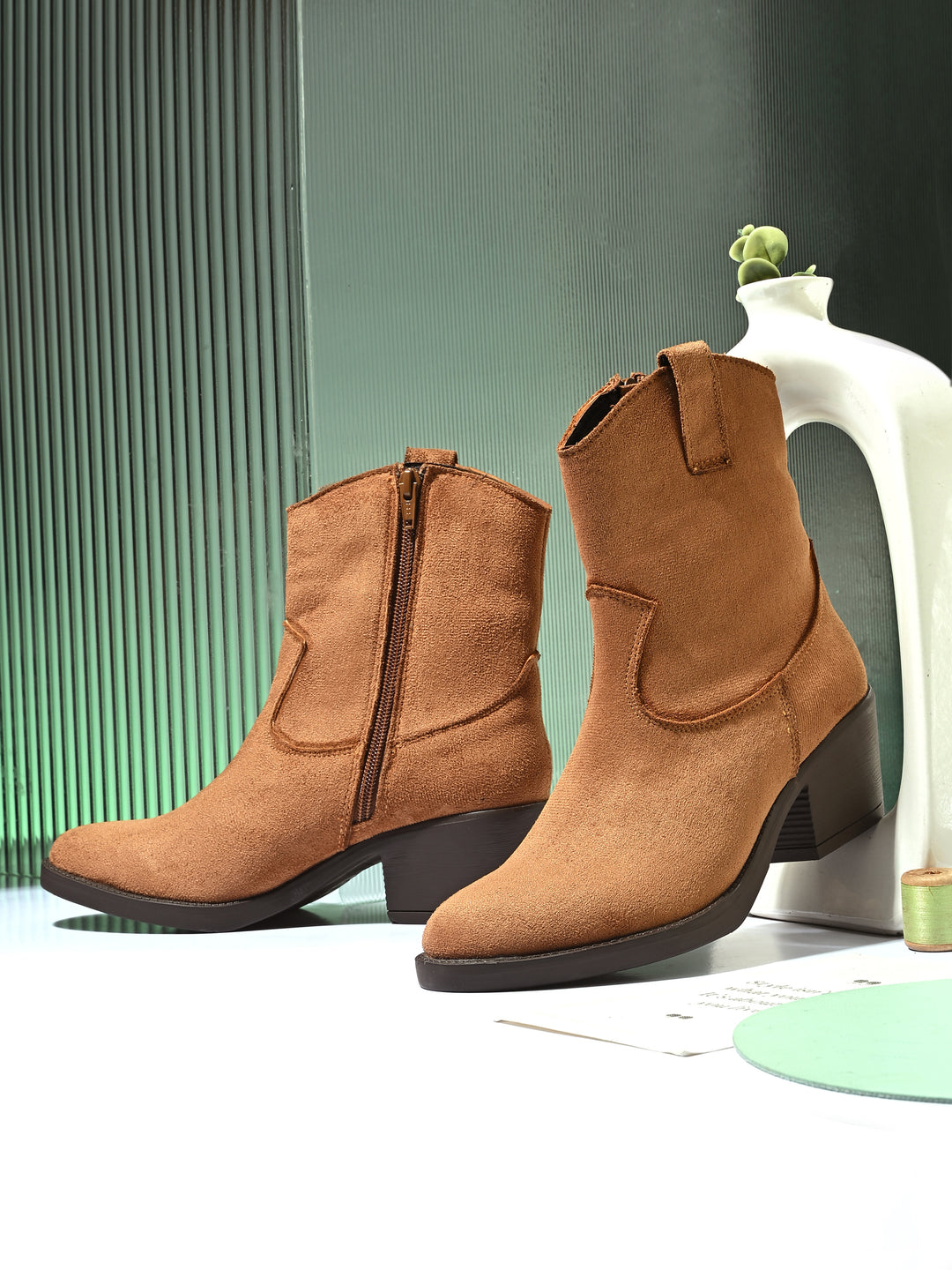 Women Vegan Leather Western Ankle Boots