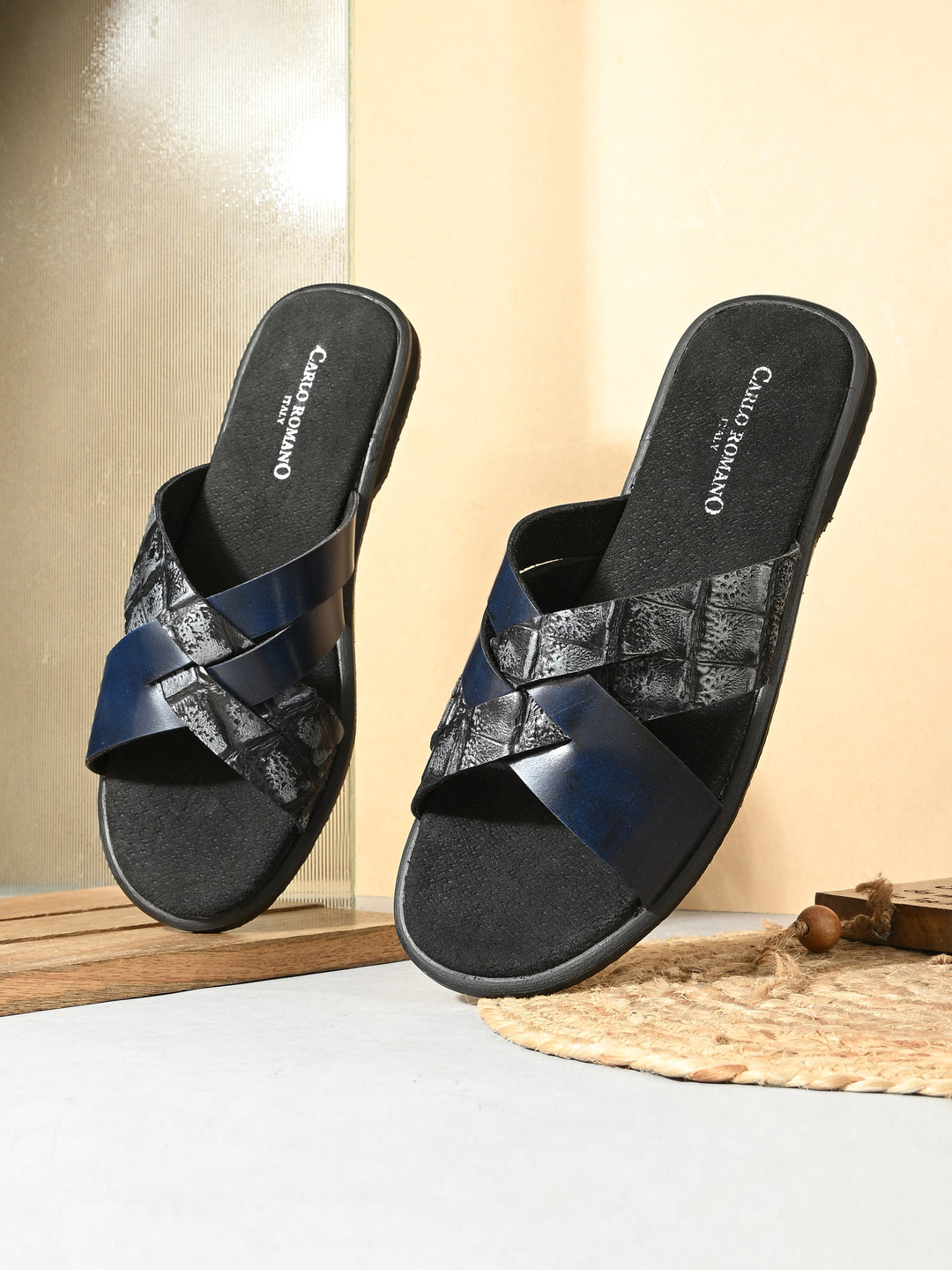 CARLO ROMANO BY WASAN CROCO BRUSH OFF GENUINE LEATHER SLIPPERS FOR MEN'S