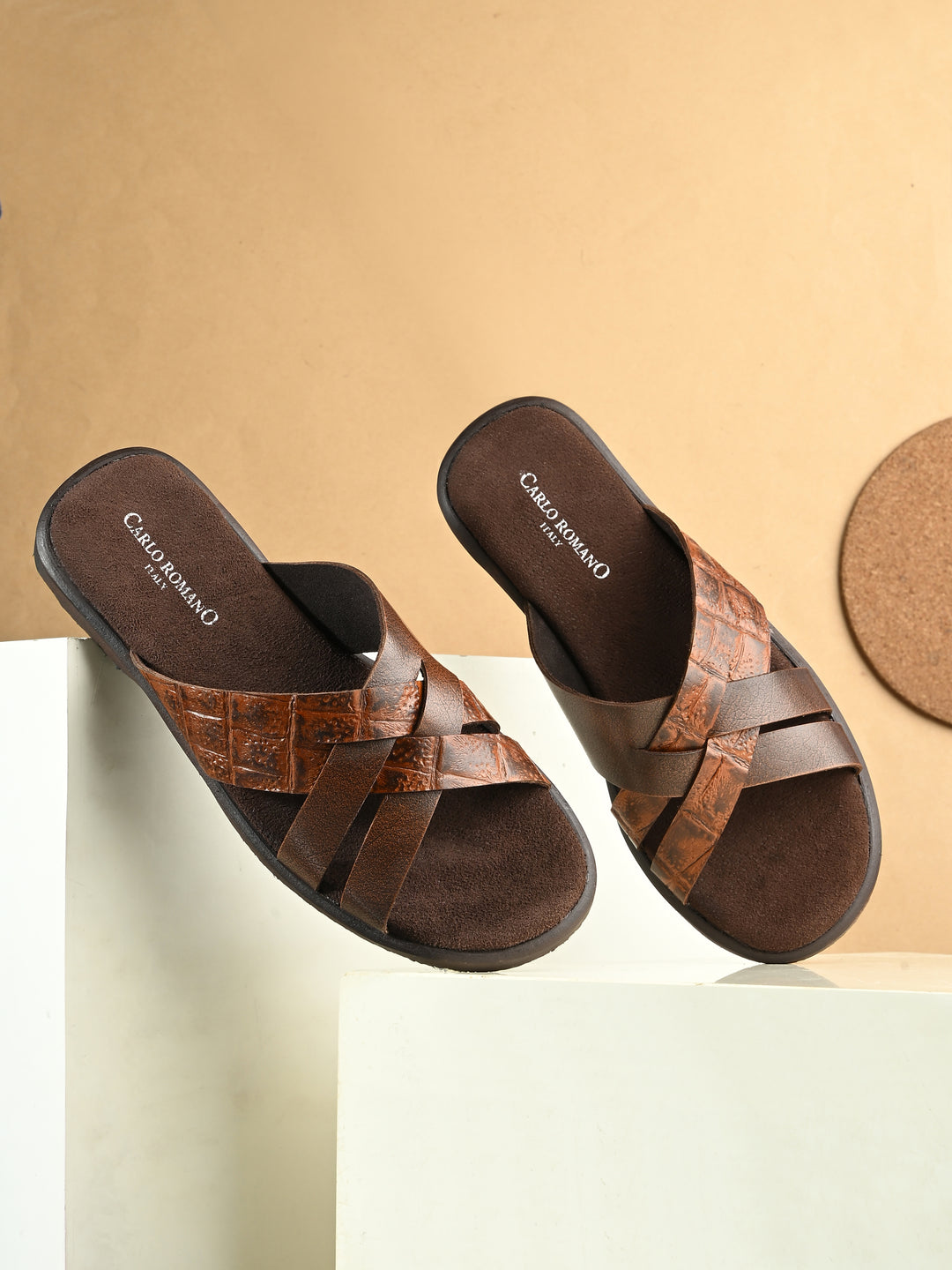 CARLO ROMANO BY WASAN CROCO BRUSH OFF GENUINE LEATHER SLIPPERS FOR MEN'S