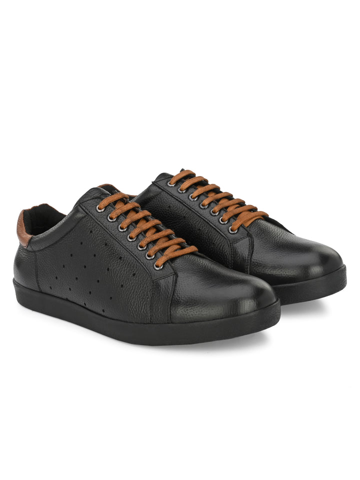 Men's Genuine Milled Leather Lace up Casual Sneaker Shoe