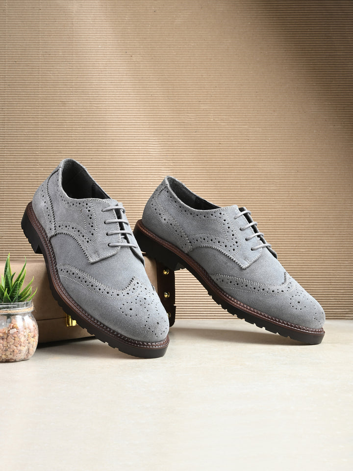 CARLO ROMANO SUEDE LEATHER BROGUE FORMAL LACE-UP SHOE FOR MEN