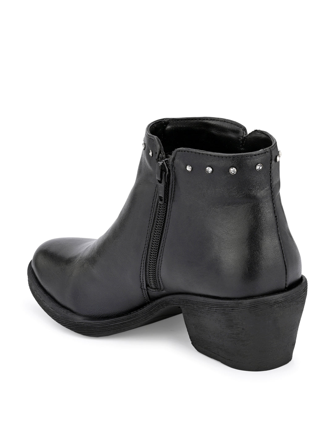 GENUINE LEATHER DAIMOND SOLID PRINT ANKLE BOOT