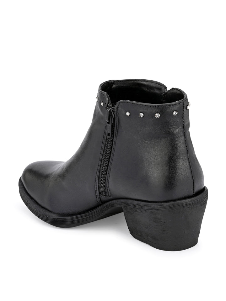 GENUINE LEATHER DAIMOND SOLID PRINT ANKLE BOOT