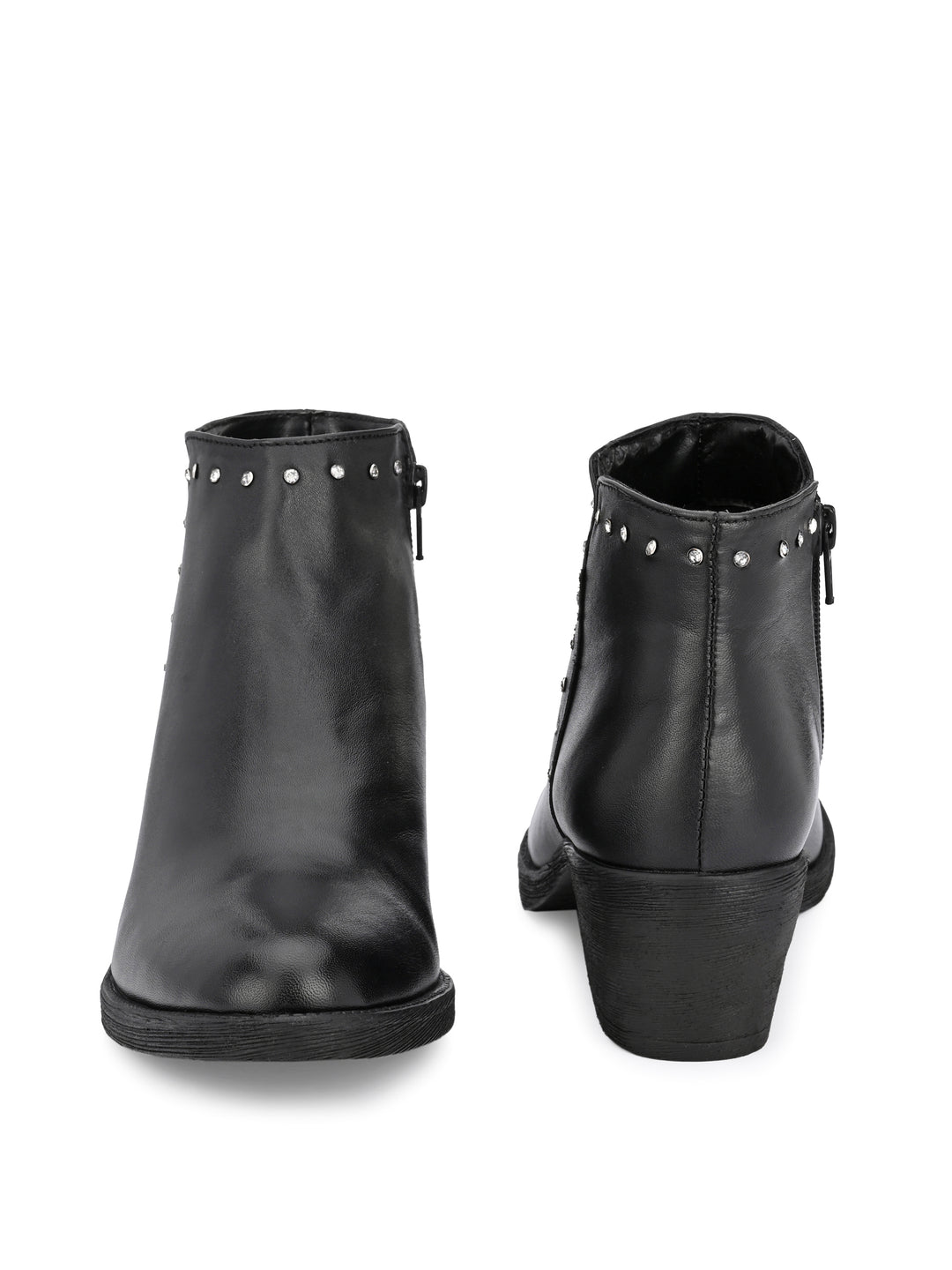 GENUINE LEATHER DAIMOND SOLID PRINT ANKLE BOOT