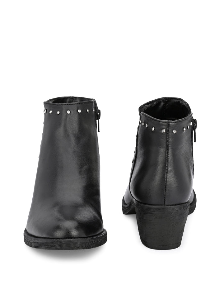 GENUINE LEATHER DAIMOND SOLID PRINT ANKLE BOOT