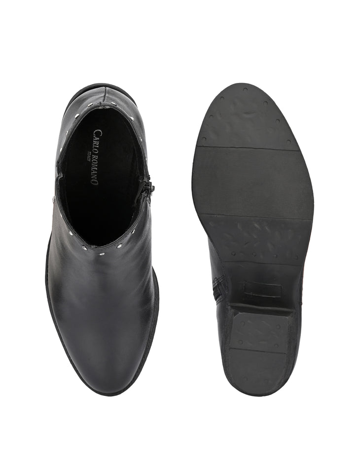 GENUINE LEATHER DAIMOND SOLID PRINT ANKLE BOOT