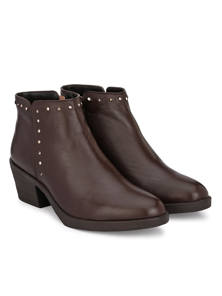 GENUINE LEATHER DAIMOND SOLID PRINT ANKLE BOOT