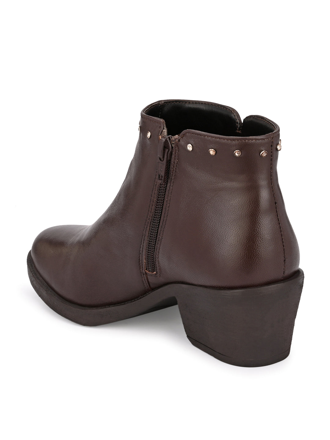 GENUINE LEATHER DAIMOND SOLID PRINT ANKLE BOOT