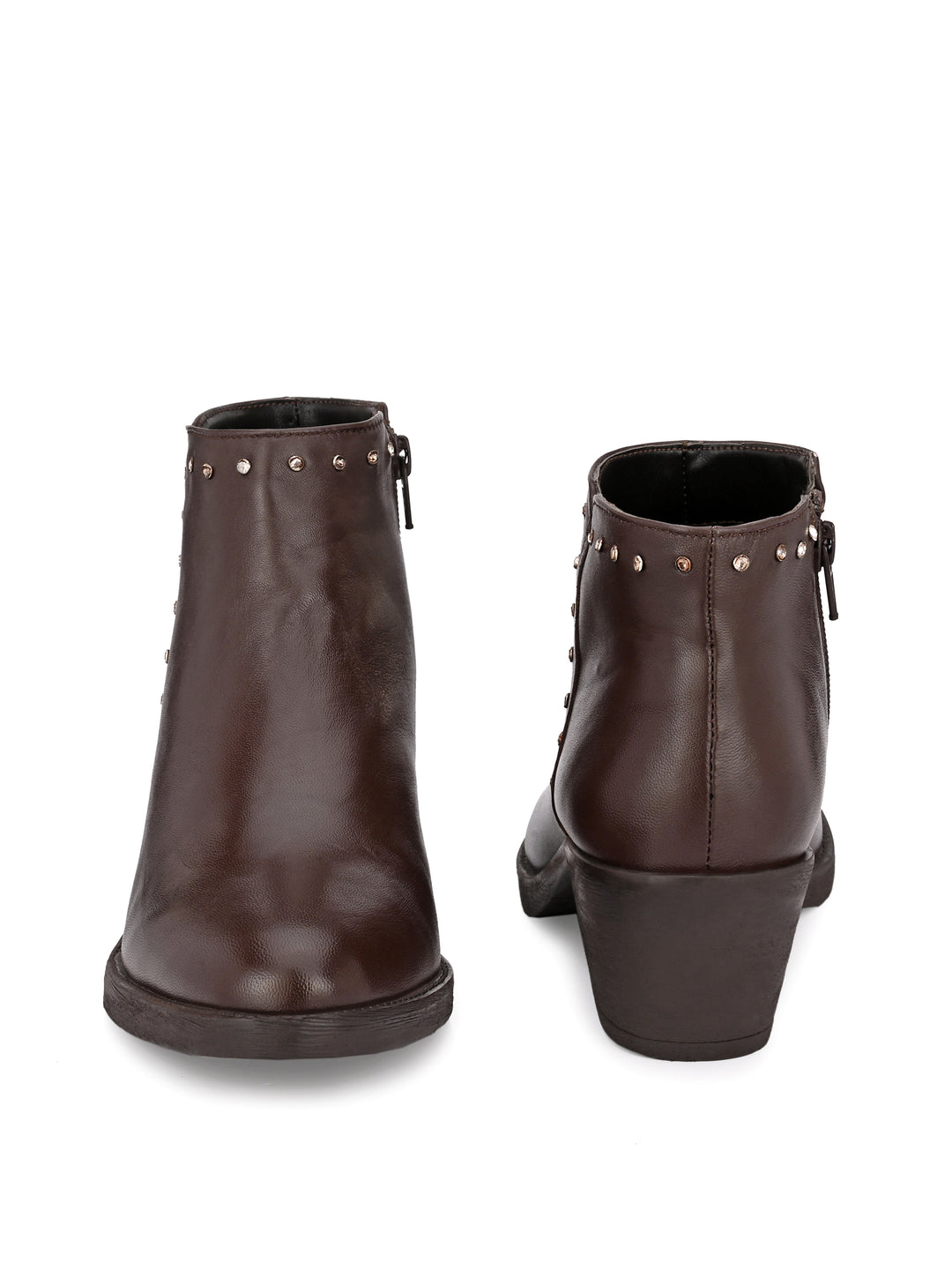 GENUINE LEATHER DAIMOND SOLID PRINT ANKLE BOOT