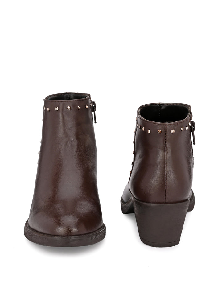 GENUINE LEATHER DAIMOND SOLID PRINT ANKLE BOOT