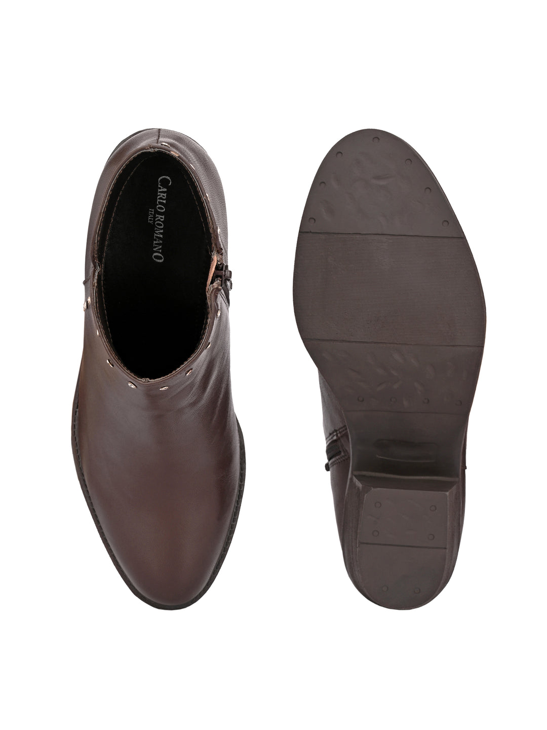 GENUINE LEATHER DAIMOND SOLID PRINT ANKLE BOOT